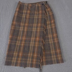 James Pringle Weavers Skirt Womens 16 Plaid Wrap Buckle Lambswool Scotland Kilt